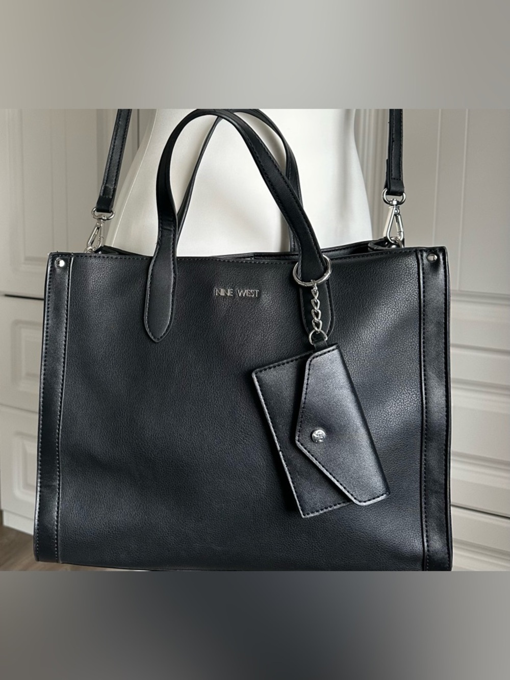 Nine West Black Faux Leather Tote with Card Sleeve